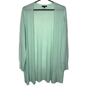 EILEEN FISHER 100% CASHMERE OPEN FRONT LONG SLEEVE SWEATER Medium Green